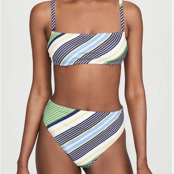 Tory Burch Field Day Multi Striped High Waist Bikini Bottom Women's Size Medium - Picture 8 of 9